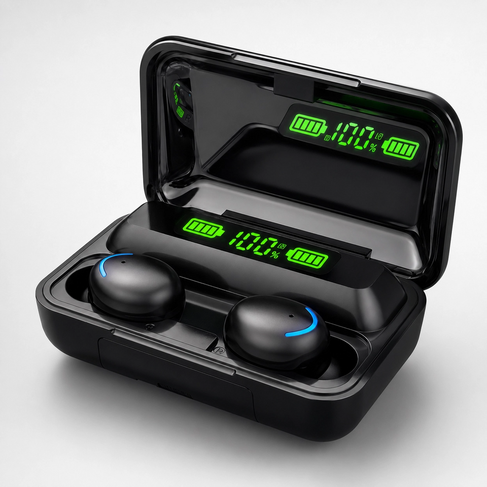 Auriculares deportivos inalámbricos F9 con pantalla LED y estuche de carga de 2000 mAh