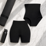 Combo de shorts de yoga negros y faja corsé reductora