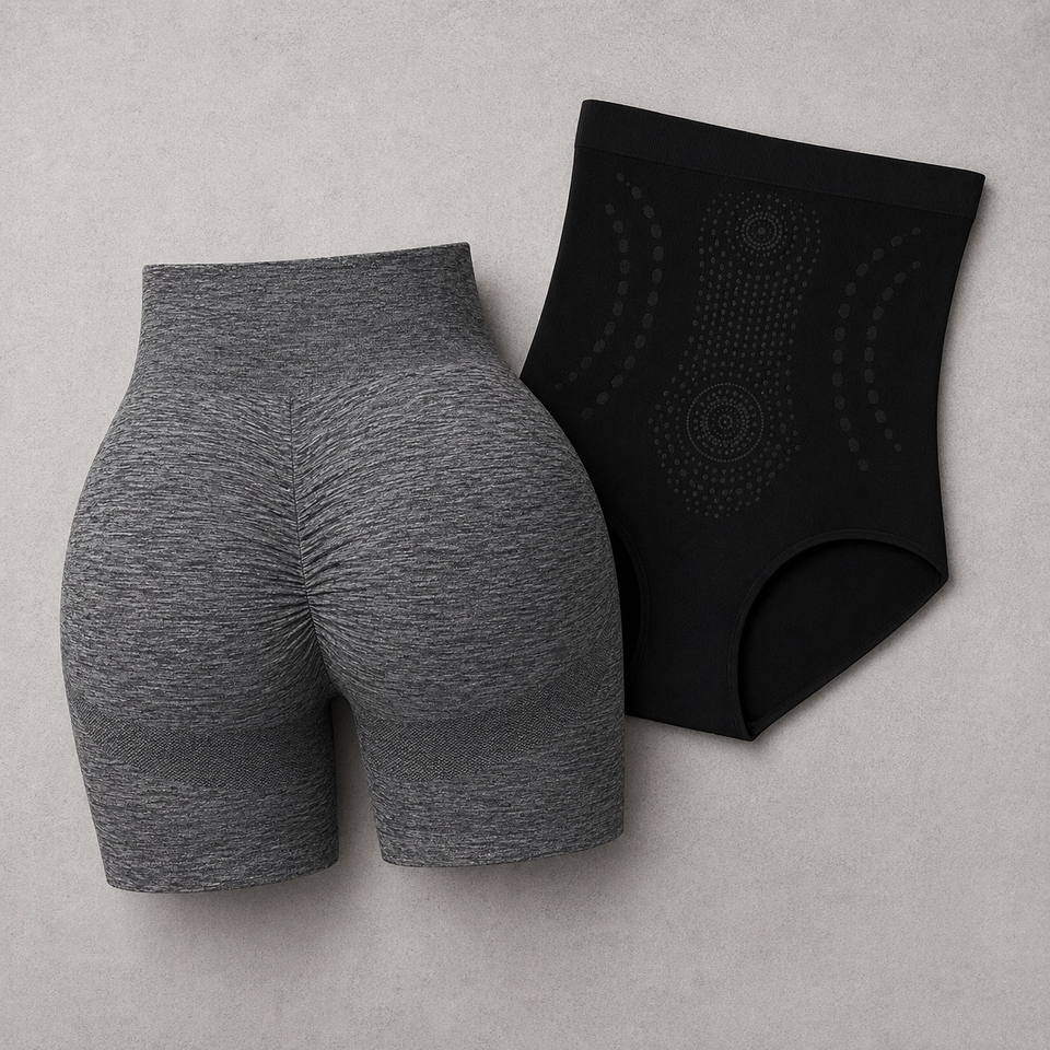 Combo de shorts de yoga negros y faja corsé reductora